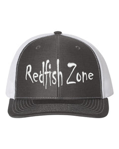 Redfish Zone, Charcoal/White Trucker Mesh Snapback White White Raised Lettering