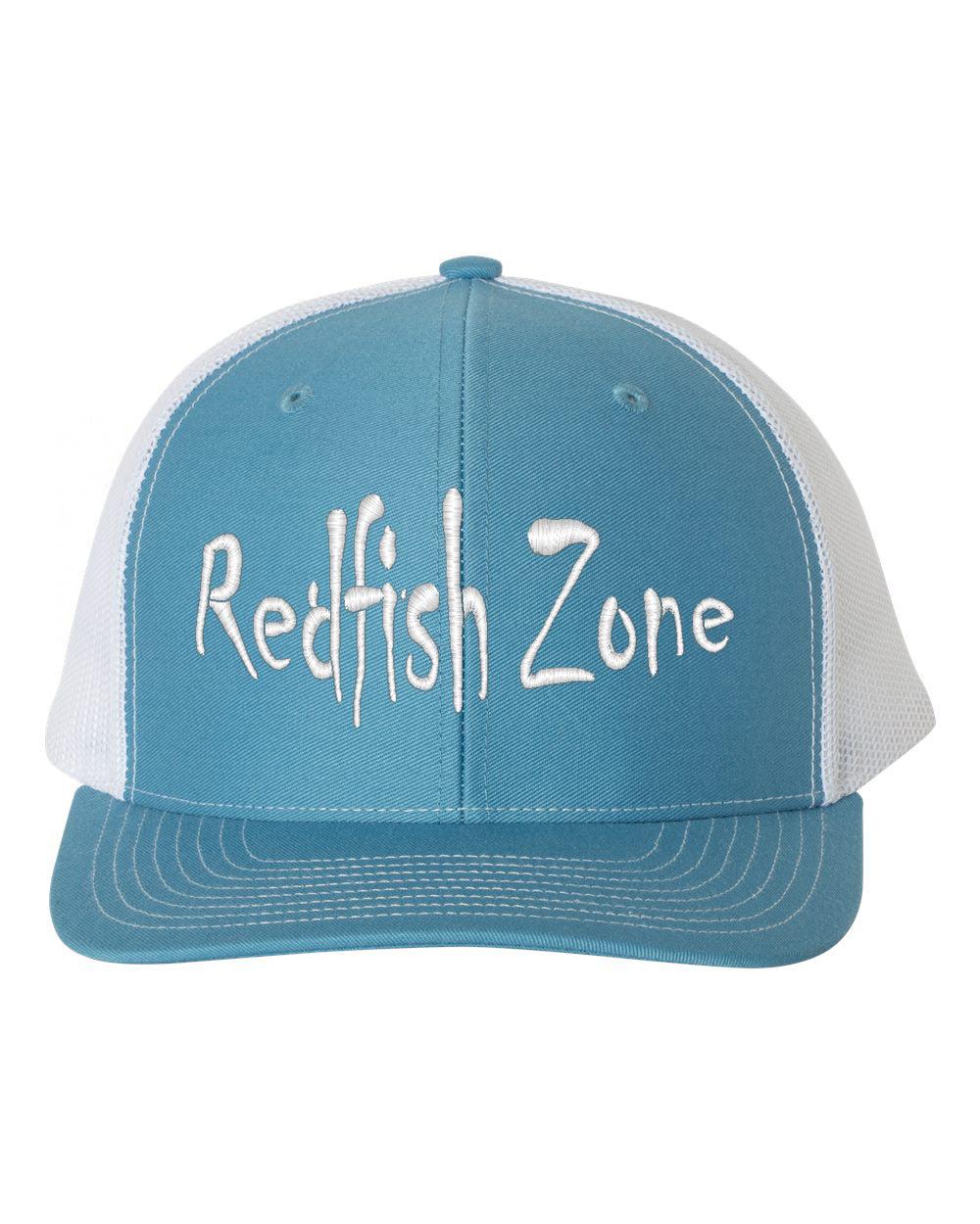 Redfish Zone, Columbia Blue/White Trucker Mesh Snapback With White Raised Lettering