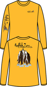 Redfish Zone! Redfish Stringer, Long Sleeve Performance T- Shirt 100% Polyester