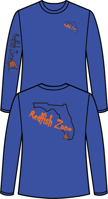 Florida Redfish Zone! Long Sleeve Performance T- Shirt 100% Polyester
