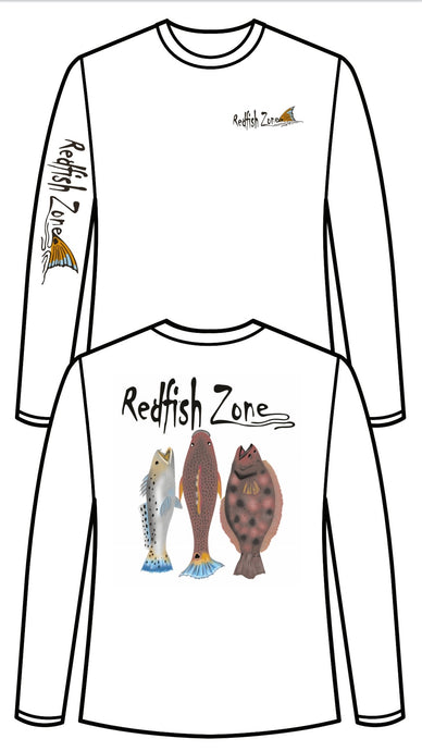 Redfish Zone!  Grand Slam Long Sleeve Performance T- Shirt 100% Polyester
