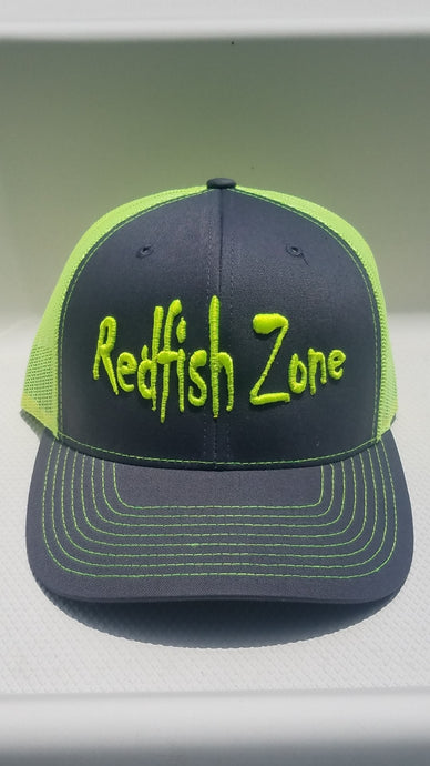 Redfish Zone, Charcoal/Neon Yellow Trucker Mesh Snapback, With Neon Yellow Raised Lettering