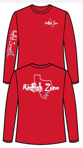 Texas Redfish Zone, Long Sleeve Performance T-Shirt 100% Polyester